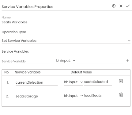 Service Variables node properties